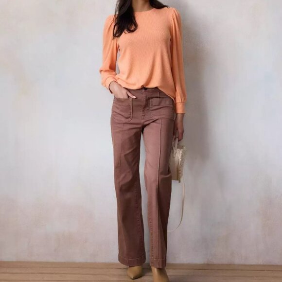 New LC Lauren Conrad High Cuff Knit Peach Top With Button Shoulder - Picture 2 of 4